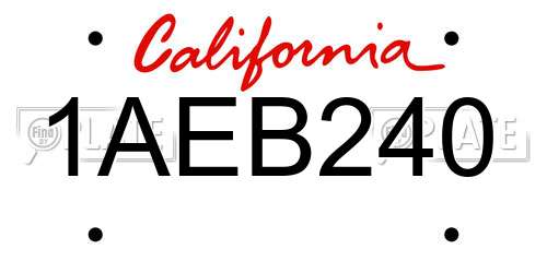 1AEB240 California License Plate
