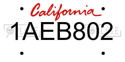 1AEB802 California License Plate