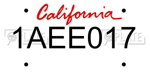 1AEE017 California License Plate