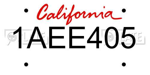 1AEE405 California License Plate
