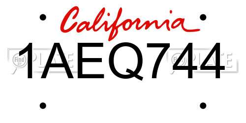 1AEQ744 California License Plate