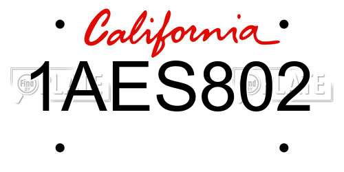 1AES802 California License Plate