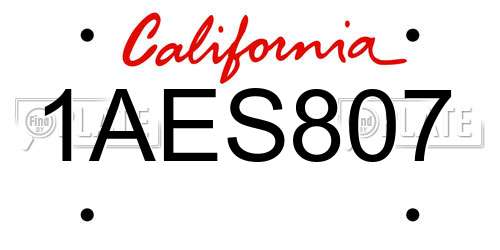 1AES807 California License Plate