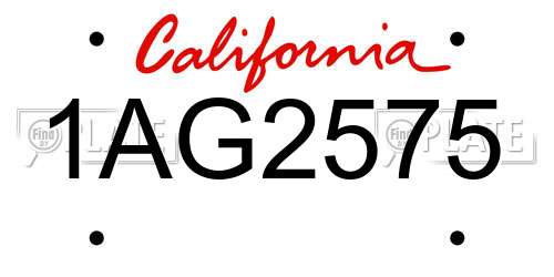 1AG2575 California License Plate