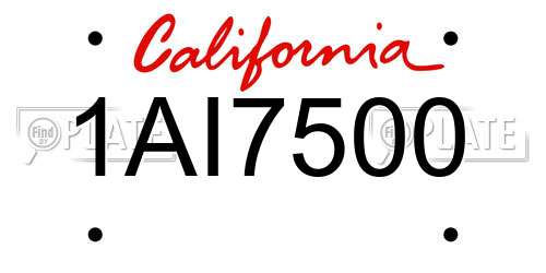 1AI7500 California License Plate