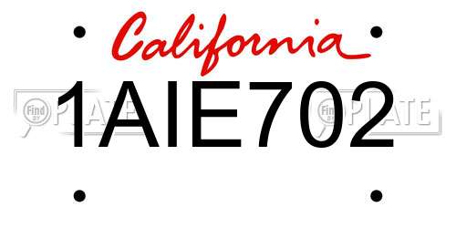 1AIE702 California License Plate