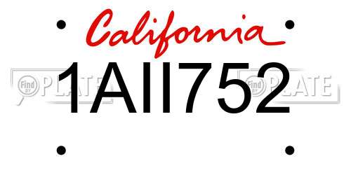 1AII752 California License Plate