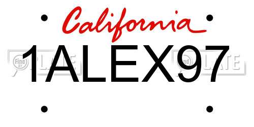 1ALEX97 California License Plate