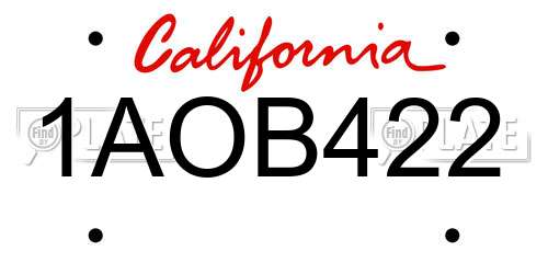 1AOB422 California License Plate