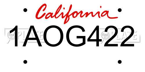 1AOG422 California License Plate