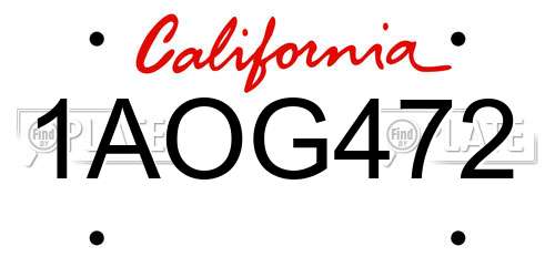 1AOG472 California License Plate