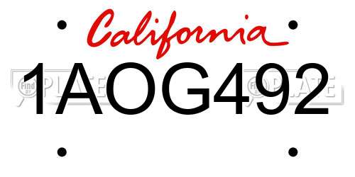 1AOG492 California License Plate