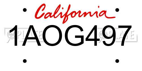 1AOG497 California License Plate