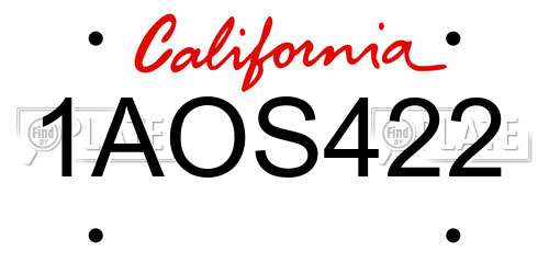 1AOS422 California License Plate