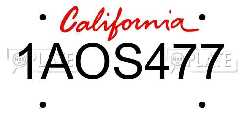 1AOS477 California License Plate