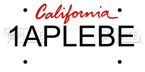 1APLEBE California License Plate