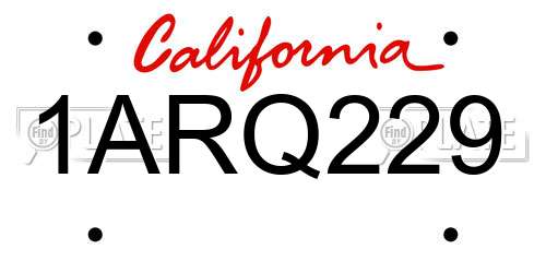 1ARQ229 California License Plate