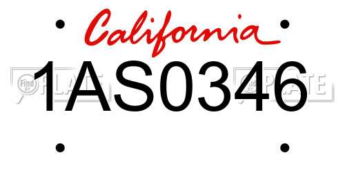 1AS0346 California License Plate