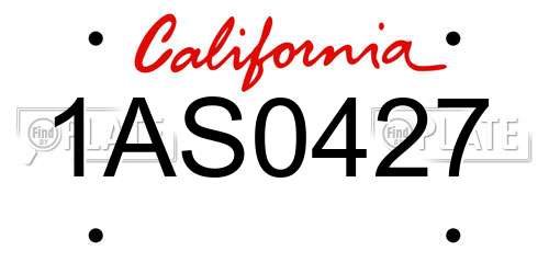 1AS0427 California License Plate