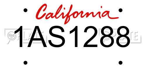 1AS1288 California License Plate