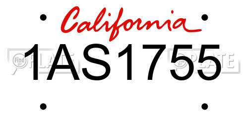 1AS1755 California License Plate