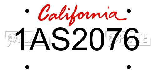 1AS2076 California License Plate