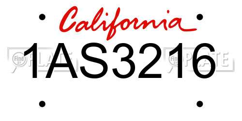 1AS3216 California License Plate
