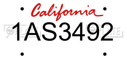 1AS3492 California License Plate