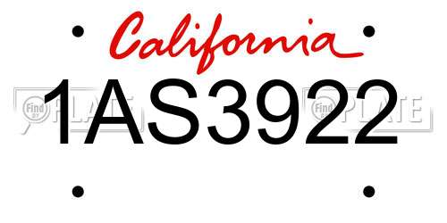 1AS3922 California License Plate