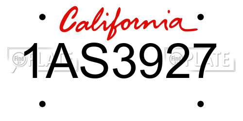 1AS3927 California License Plate