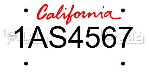 1AS4567 California License Plate