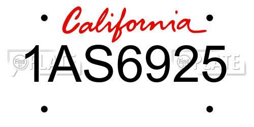 1AS6925 California License Plate