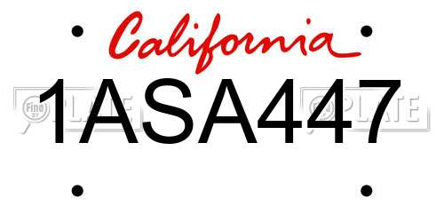 1ASA447 California License Plate