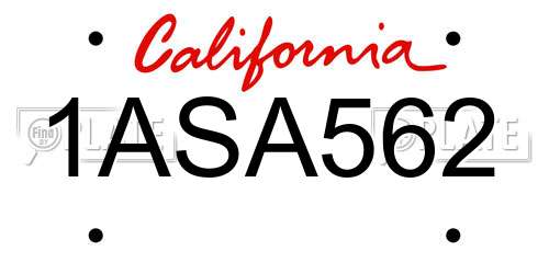 1ASA562 California License Plate