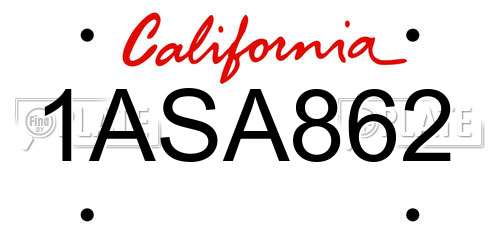 1ASA862 California License Plate