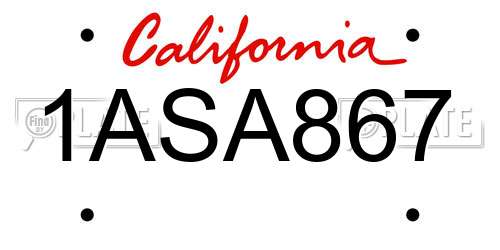 1ASA867 California License Plate