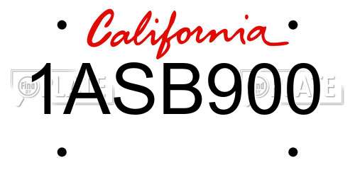 1ASB900 California License Plate