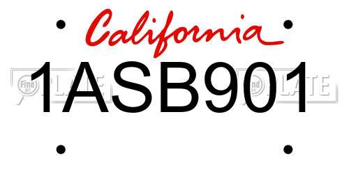 1ASB901 California License Plate