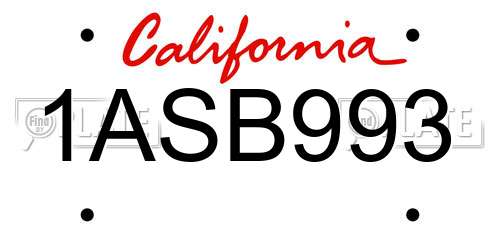 1ASB993 California License Plate