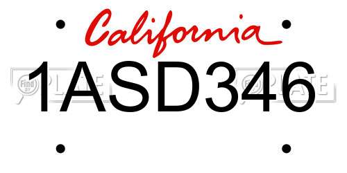 1ASD346 California License Plate