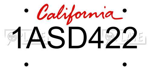1ASD422 California License Plate