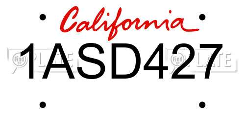 1ASD427 California License Plate