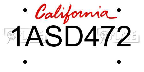1ASD472 California License Plate
