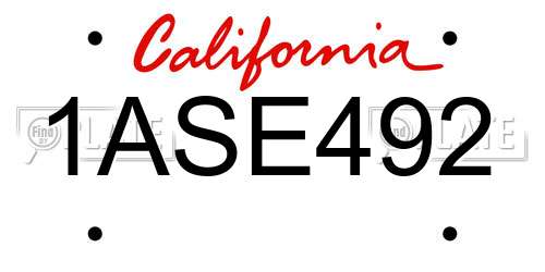 1ASE492 California License Plate