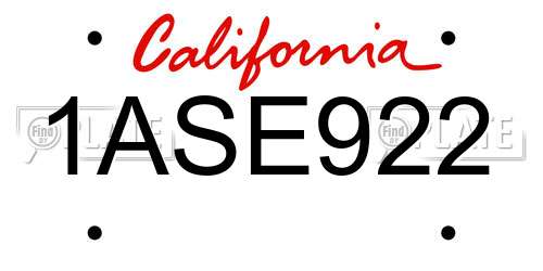 1ASE922 California License Plate