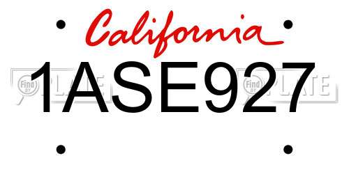 1ASE927 California License Plate