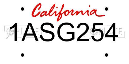 1ASG254 California License Plate