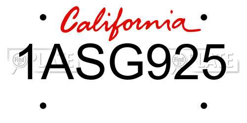 1ASG925 California License Plate