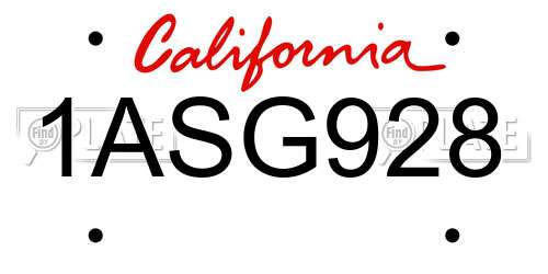 1ASG928 California License Plate