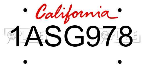 1ASG978 California License Plate